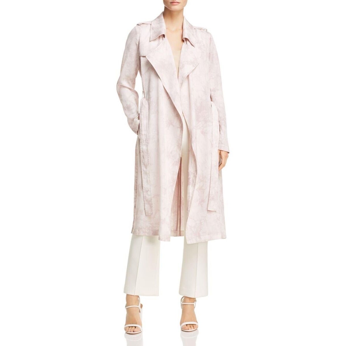 Badgely Mischka Blush Tie Dye Long Trench Coat Belted Marble Print Draped